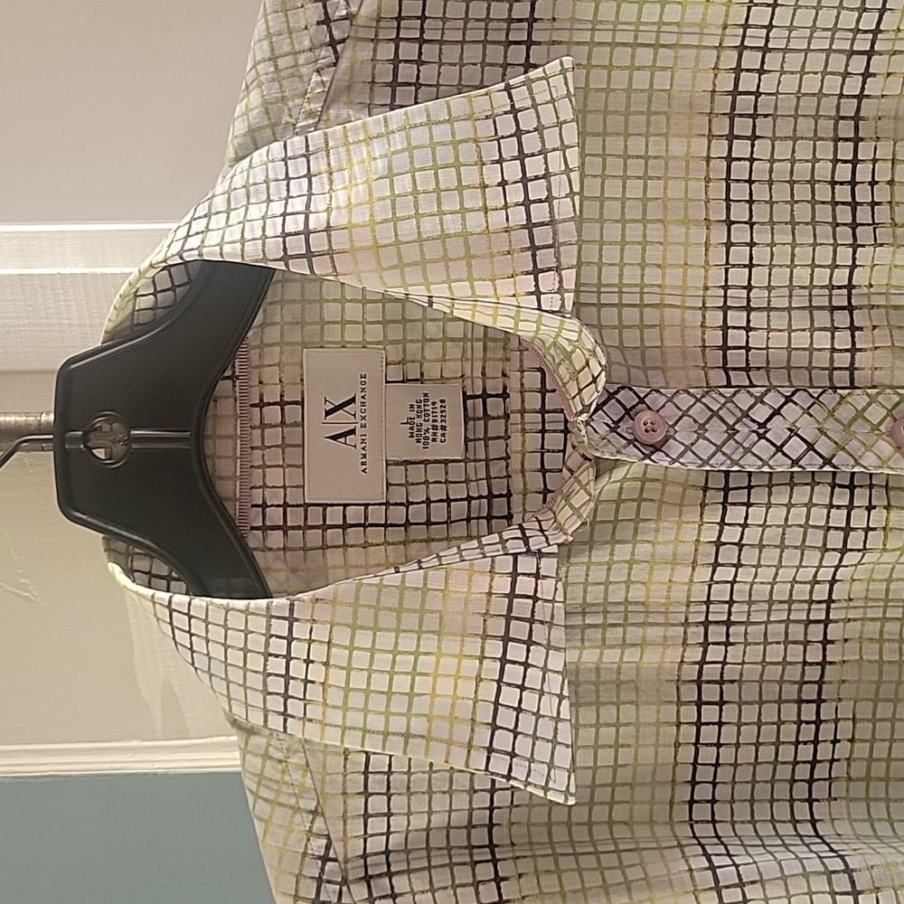 AX ARMANI EXCHANGE Men's Casual Checkered Shirt - Green and Purple, LARGE - Picture 2 of 5